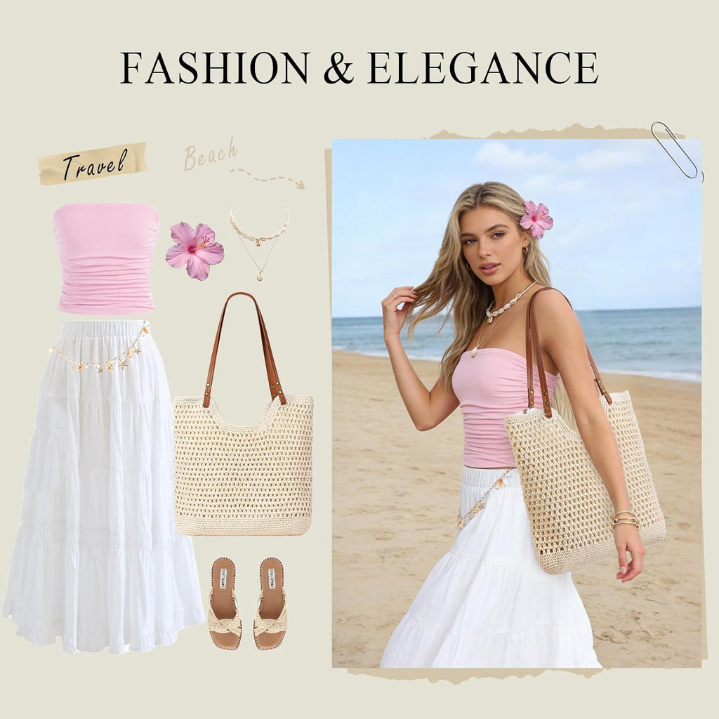 Sightor Crochet Beach Bag, Woven Tote Bag Summer Boho Bag Travel Casual Shoulder Bag For Summer Vacation