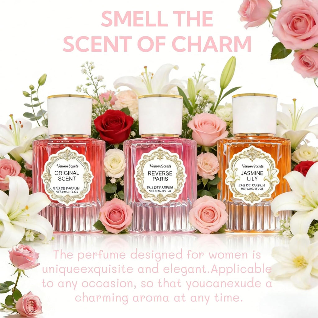 3Pcs Pheromones For Women, Jasmine Lily & Peony Long-Lasting Floral Perfume Collection 3 Fl Oz