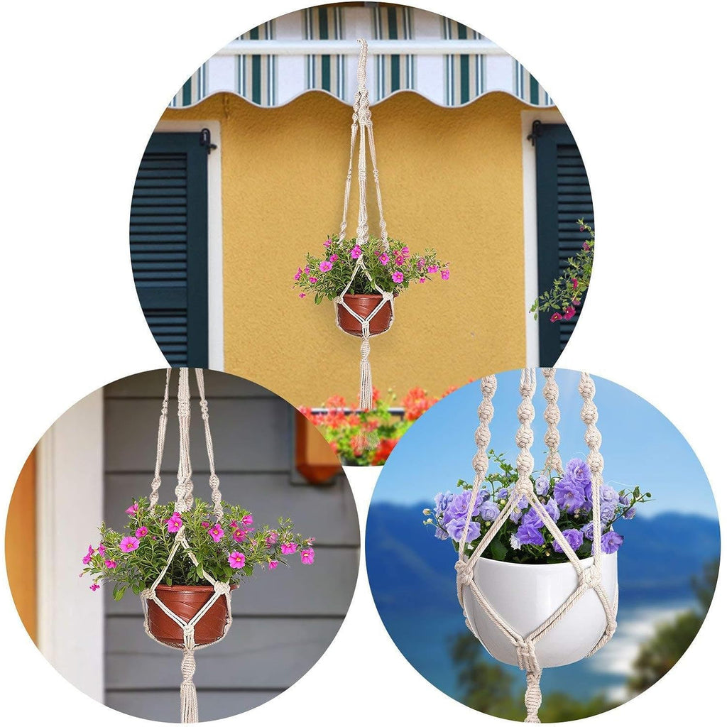 Mipon 3 Pack Macrame Plant Hangers, Hanging Planters For Indoor Plants | 3 Sizes (34"/41"/46") Handmade Cotton With Hooks, Boho Home Decor For Patio Balcony Living Room, Fits 5-10 Inch Pots