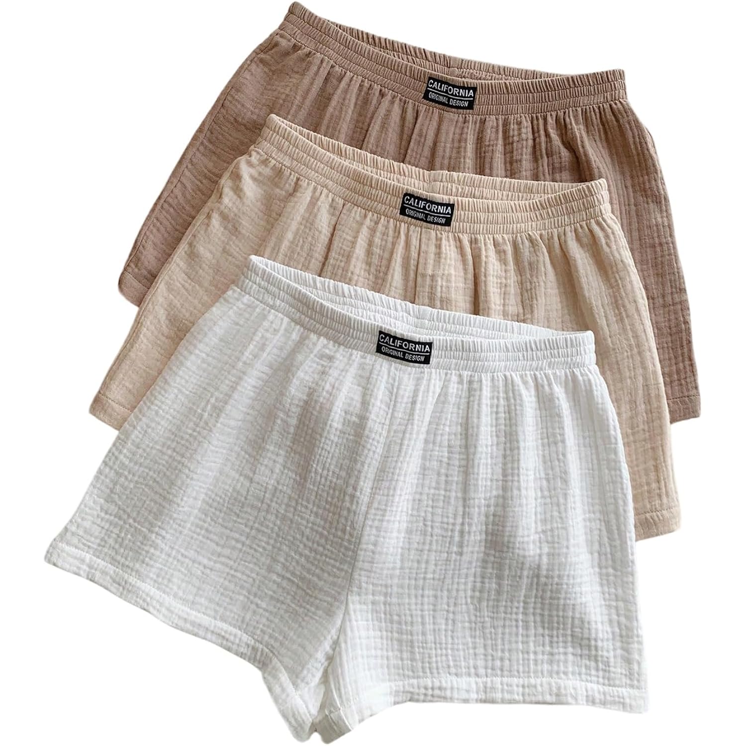 Women's Summer Shorts 3 Packs Elastic Waist Wide Leg Casual Cotton Shorts Sets