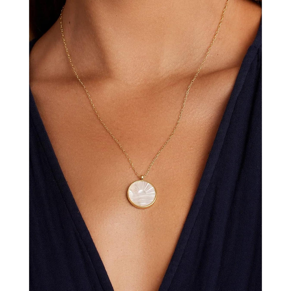 gorjana - Sunset Etched Necklace 19"-21" - 18k Gold-Plated - Mother of Pearl Pendant, Adjustable Chain - Layering Necklaces - Ideal Gifting Packaging