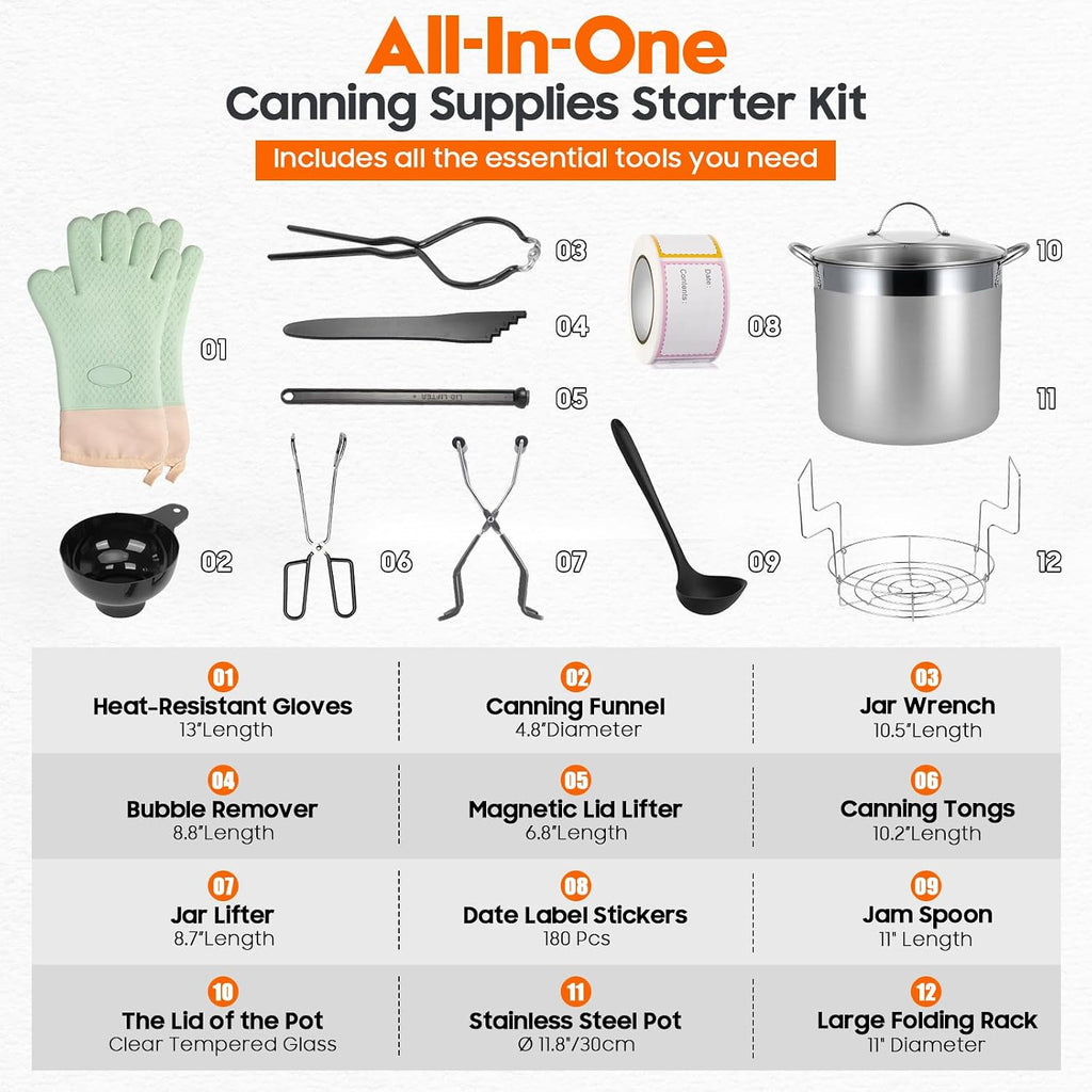 Stainless Steel Canning Pot With Rack And Lid, Large Water Bath Canner, Full Home Canning Supplies Starter Kit (20.5 Quarts, Black)