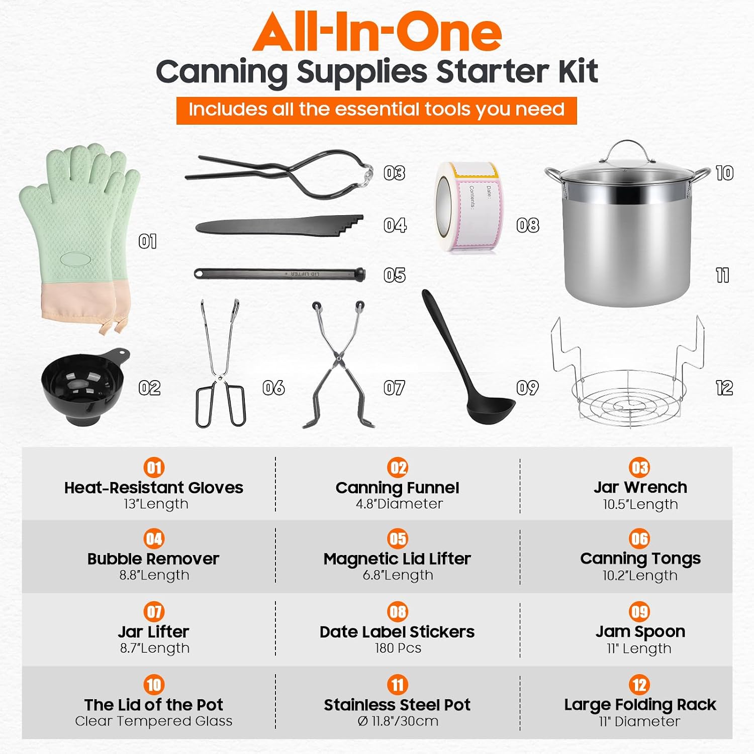 Stainless Steel Canning Pot With Rack And Lid, Large Water Bath Canner, Full Home Canning Supplies Starter Kit (20.5 Quarts, Black)