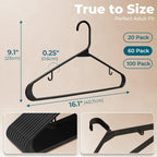 House Day Black Plastic Hangers 60 Pack, Clothes Hangers With Non Slip Hooks, Durable & Space Saving Coat Hanger, Light-Weight Clothing Hanger, Perfect Closet Organizer For Everyday Use