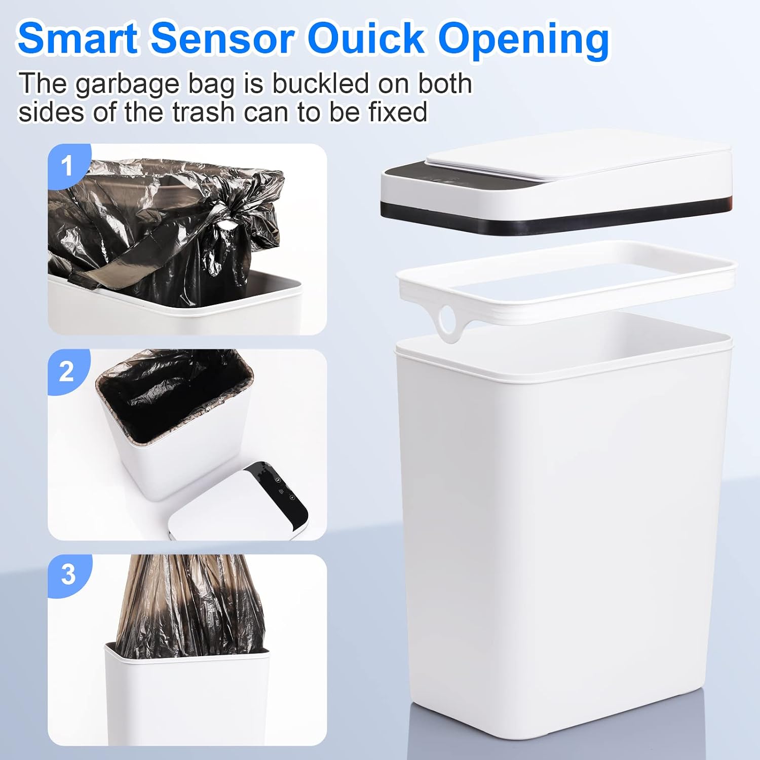 Bathroom Trash Cans With Lid 2 Pack 2.2 Gallon Touchless Automatic Motion Sensor Small Slim Garbage Can, Smart Electric Narrow Garbage Bin For Bedroom Office Kitchen (White)
