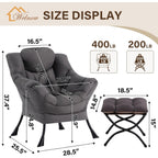 Welnow Lazy Chair With Ottoman, Modern Accent Chair With Armrests And A Side Pocket, Leisure Sofa Armchair, Reading Armchair With Footrest For Small Space, Dark Grey