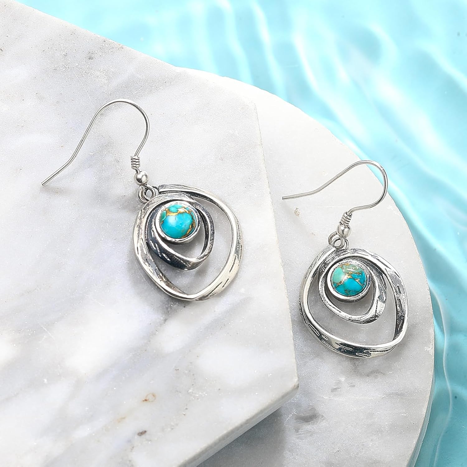 Turquoise Earrings for Women 925 Sterling Silver Pearl/Black Onyx/Opal Dangle Earrings Vintage Spiral/Wire Wrapped/Beads & Rope Ear Hook Earrings