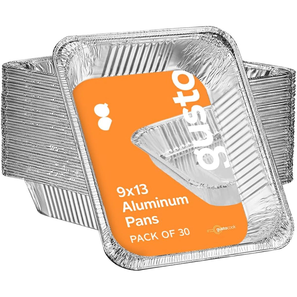 GUSTO 9x13 Inch Aluminum Foil Pans – [30 Count], Half Size Deep Steam Table Pans for Baking, Cooking, Heating, Storing & Food Prep (Formerly Comfy Package)