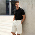 Heyfanee Mens Baggy Pleated Dress Shorts Elastic Waist 9 Inch | Chino Bermuda Shorts,Loose Fit ,Knee Length,Stretch Waistband,Wide Leg,Perfect For Golf Business Casual Summer