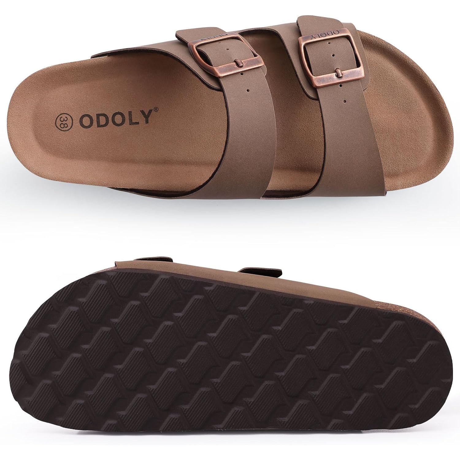 Odoly Unisex Comfortable Cork Footbed Slide Sandals With Arch Support | Adjustable Buckle, Lightweight Summer Sandals For Travel And Everyday Wear