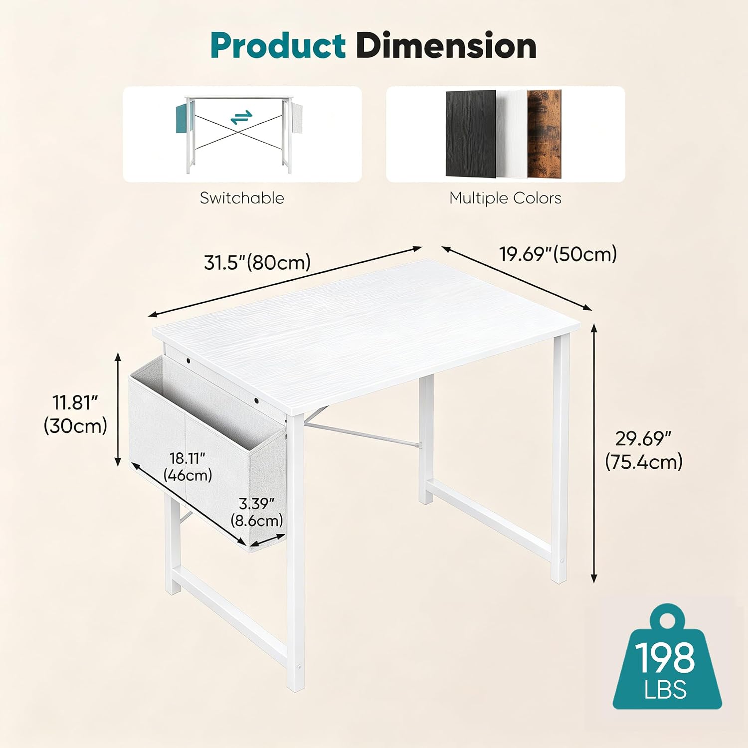 Olixis Small Computer Desk, 31 Inch Gaming Desks For Home Office | Writing Study Craft Work Table, Computer Workstation For Bedroom Small Spaces With Storage Bag, All White