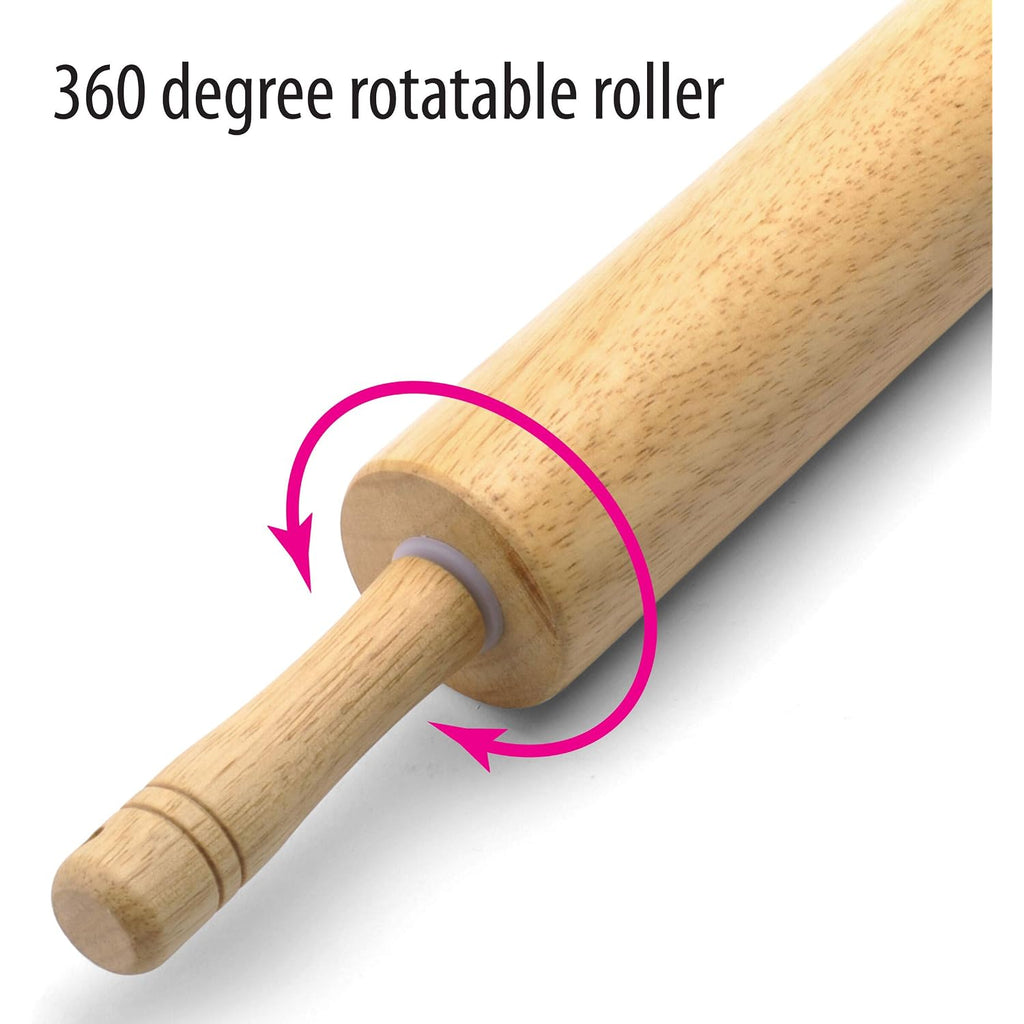 Farberware Classic Wood Rolling Pin, 18-Inch Hardwood Dough Roller For Baking Pizza, Pies, Pastry And Cookies, Ergonomic Handles, Kitchen Essential