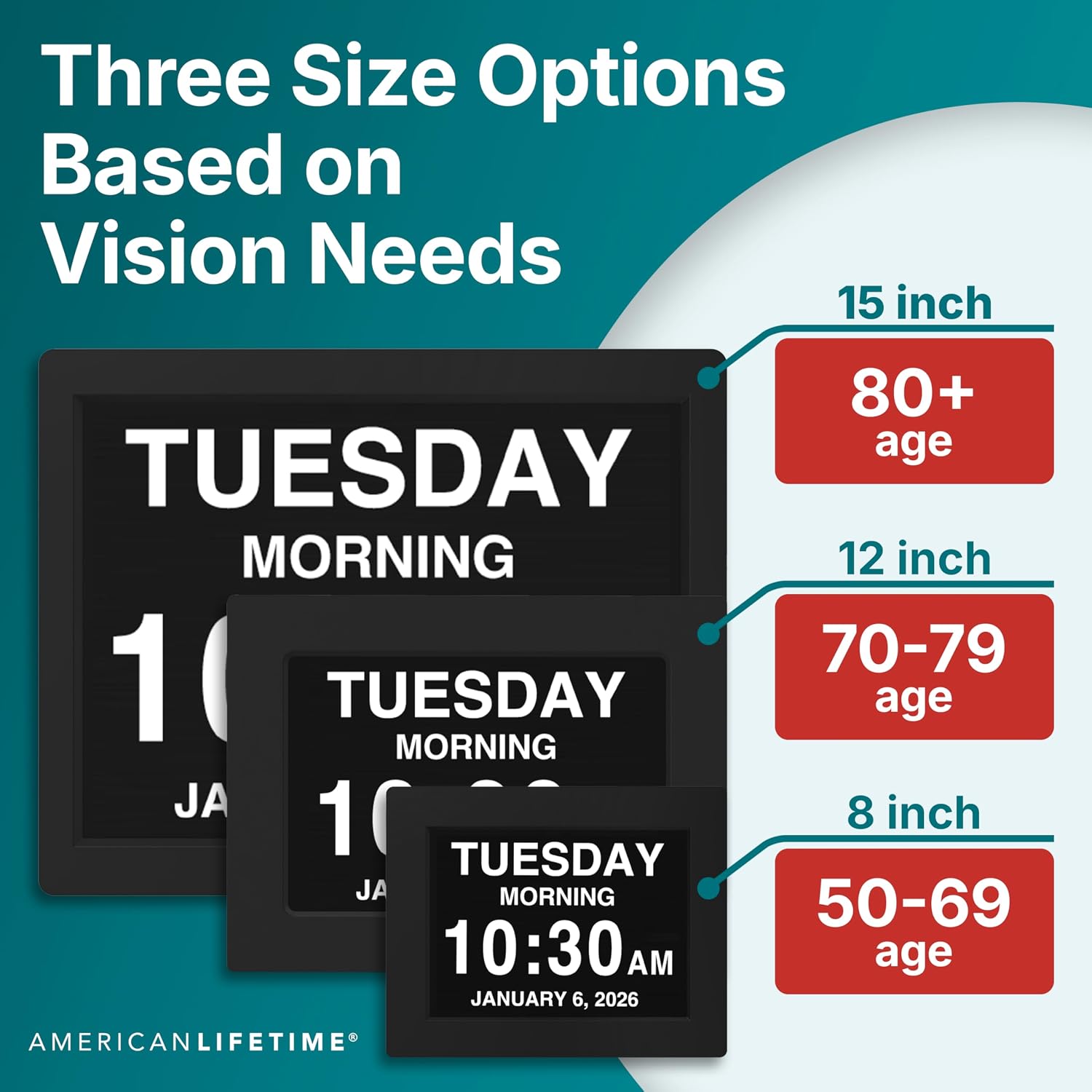 Large Digital Clock For Seniors, Black, 8 Inch, With Day & Date, Customizable Alarms, Auto-Dimming, Multi-Language Support, Battery Backup, Easy Setup, And Gift Option