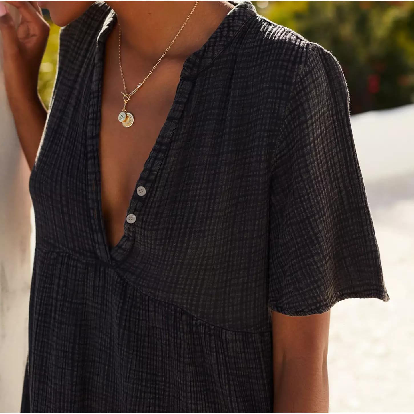 R.Vivimos Womens Summer Cotton Flowy Maxi Dress Short Sleeve V Neck Empire Waist Boho Tiered Ruffle Casual Loose Long Dresses