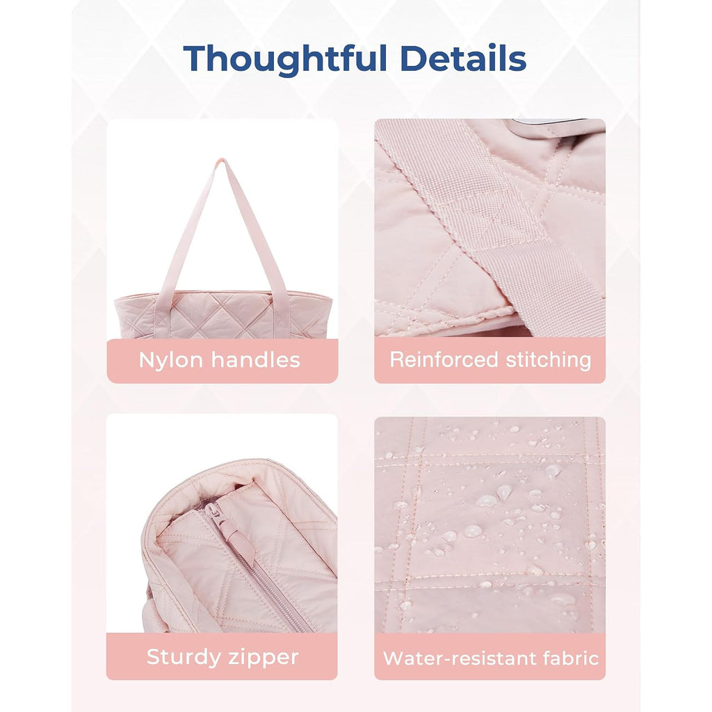 Bagsmart Crush Tote Bag For Women, 20L Puffer Work Tote With Zipper, Travel Essentials Quilted Nurse Hospital Bag