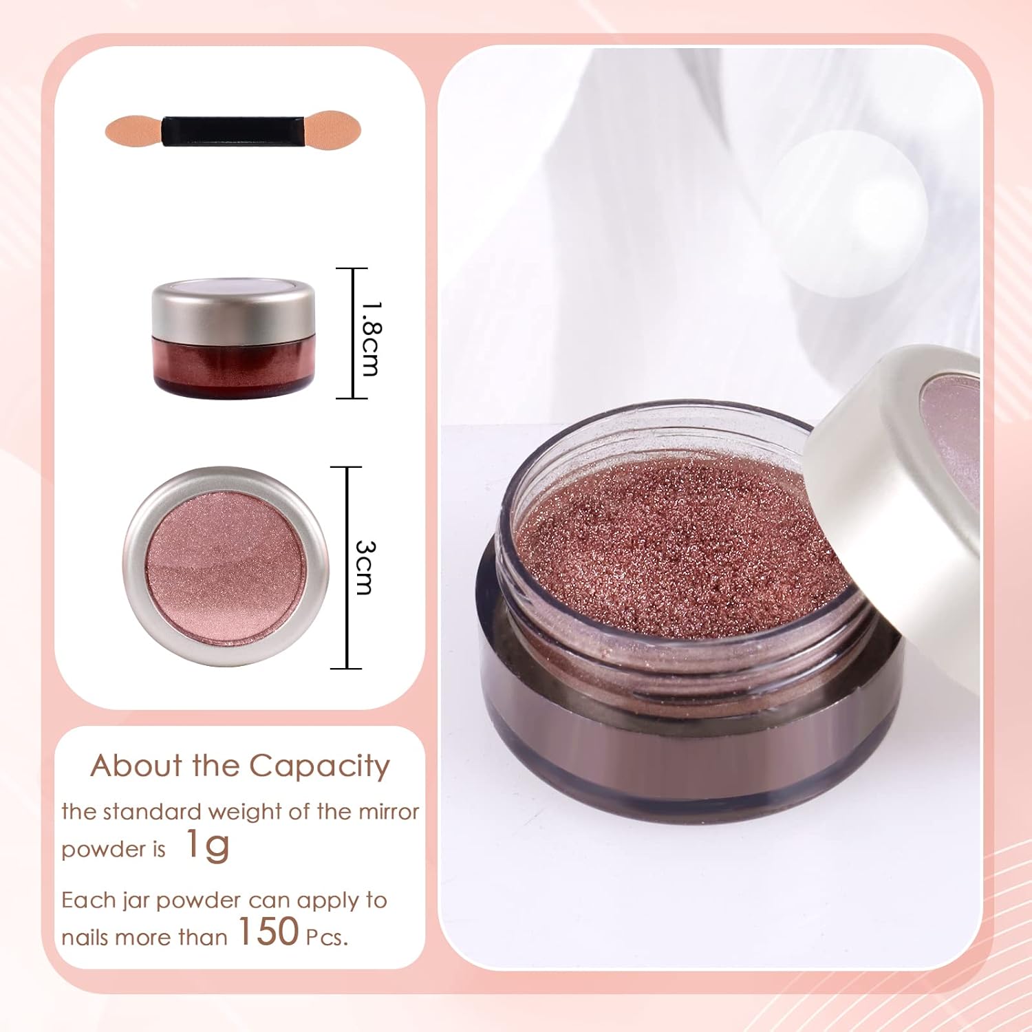 Laza Chrome Nail Powder Mirror Effect Metallic Dust Holographic Glitter Glazed Manicure Decoration Reflective Pigment for DIY Gel Polish Nail Art, Resin Craft, Gifts - Rose Gold
