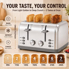Toaster 4 Slice Retro Stainless Steel,Best Prime 4 Slice Toaster Wide Solt With 7 Shade Settings, Perfect For Waffles, Bagels And More Lainsten T-527