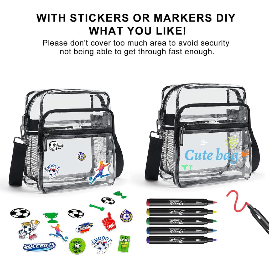 Clear Bag For Stadium Events 12X6X12 Clear Purse With 3-Zipper Pockets Crossbody Handbag Tote For Concerts Sports
