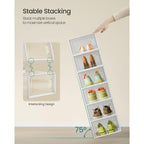 Songmics Shoe Boxes, Pack Of 12 Shoe Storage Organizers, Stackable Clear Plastic Boxes For Closet, Sneakers, 13.1 X 9.1 X 5.6 Inches, Transparent And White Ulsp12Swt