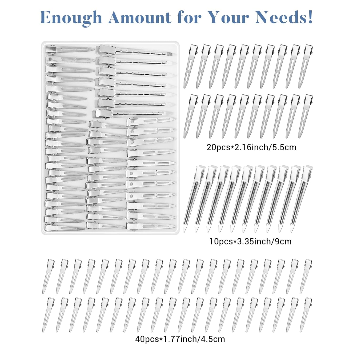 Morgles 70Pcs Metal Hair Styling Clips Set With Rat Tail Combs For Styling | No-Crease Alligator Clips In 3 Sizes, 2 Carbon Combs & Case, For Coloring, Braiding, Locs, & All Hair Types