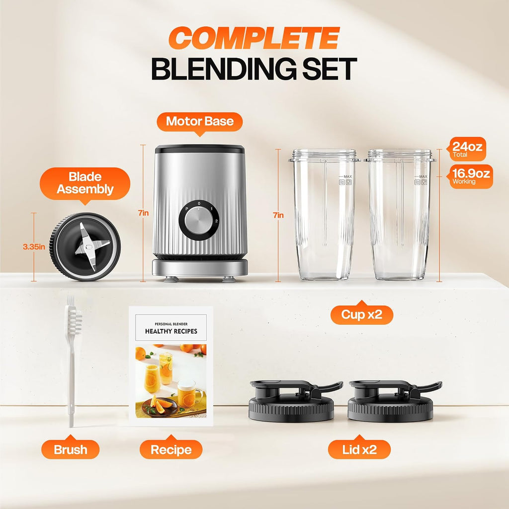 Turelar Smoothie Blender Personal Blender For Shakes And Smoothies With 2 * 24Oz To-Go Cups, Single Serve Smoothie Maker For Juices, Baby Food, Nutritious Recipe, Upgraded Version