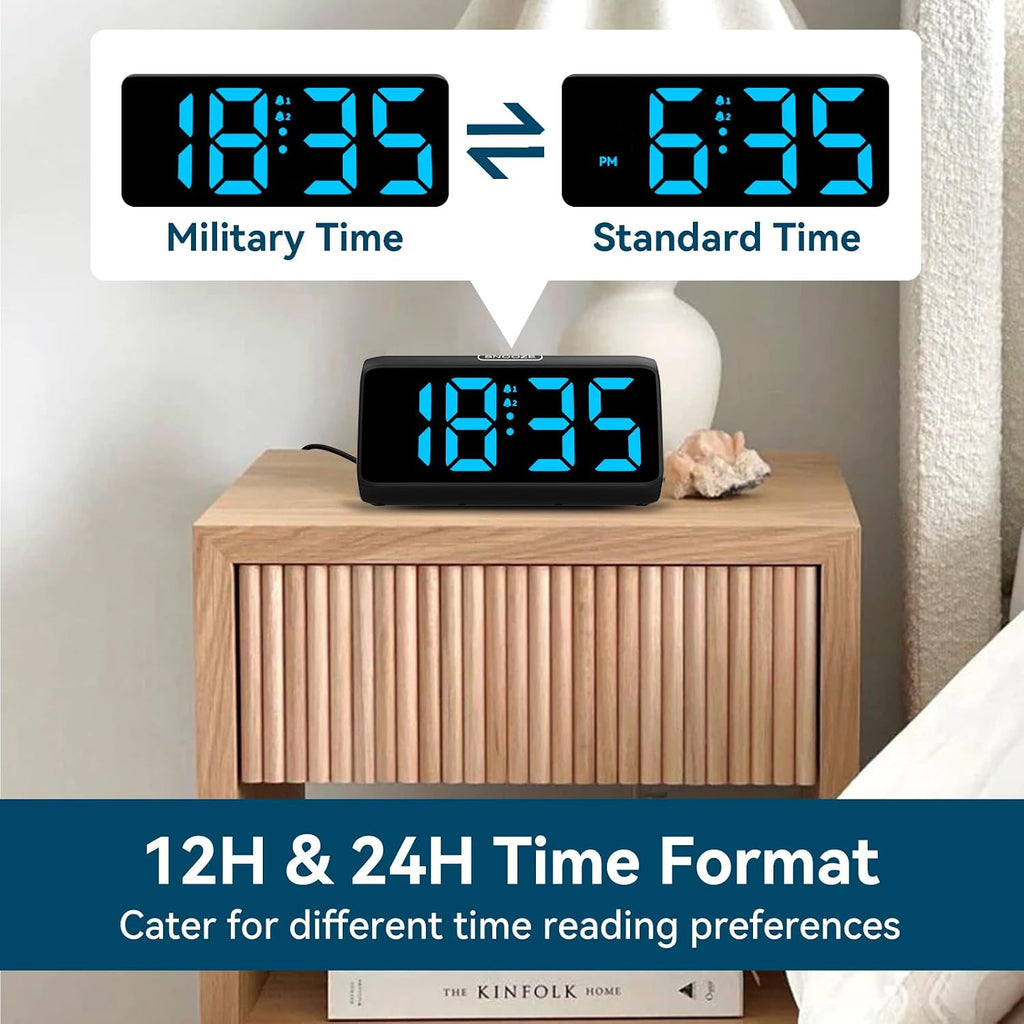 Digital Alarm Clocks For Bedrooms, Loud Alarm Clock With Dual Alarms, Bold Digits, 5 Dimmers, 4 Volumes, Snooze, Bedside Clock For Deep Sleepers Kids Teens Seniors, Plug In Clock, Easy To Set