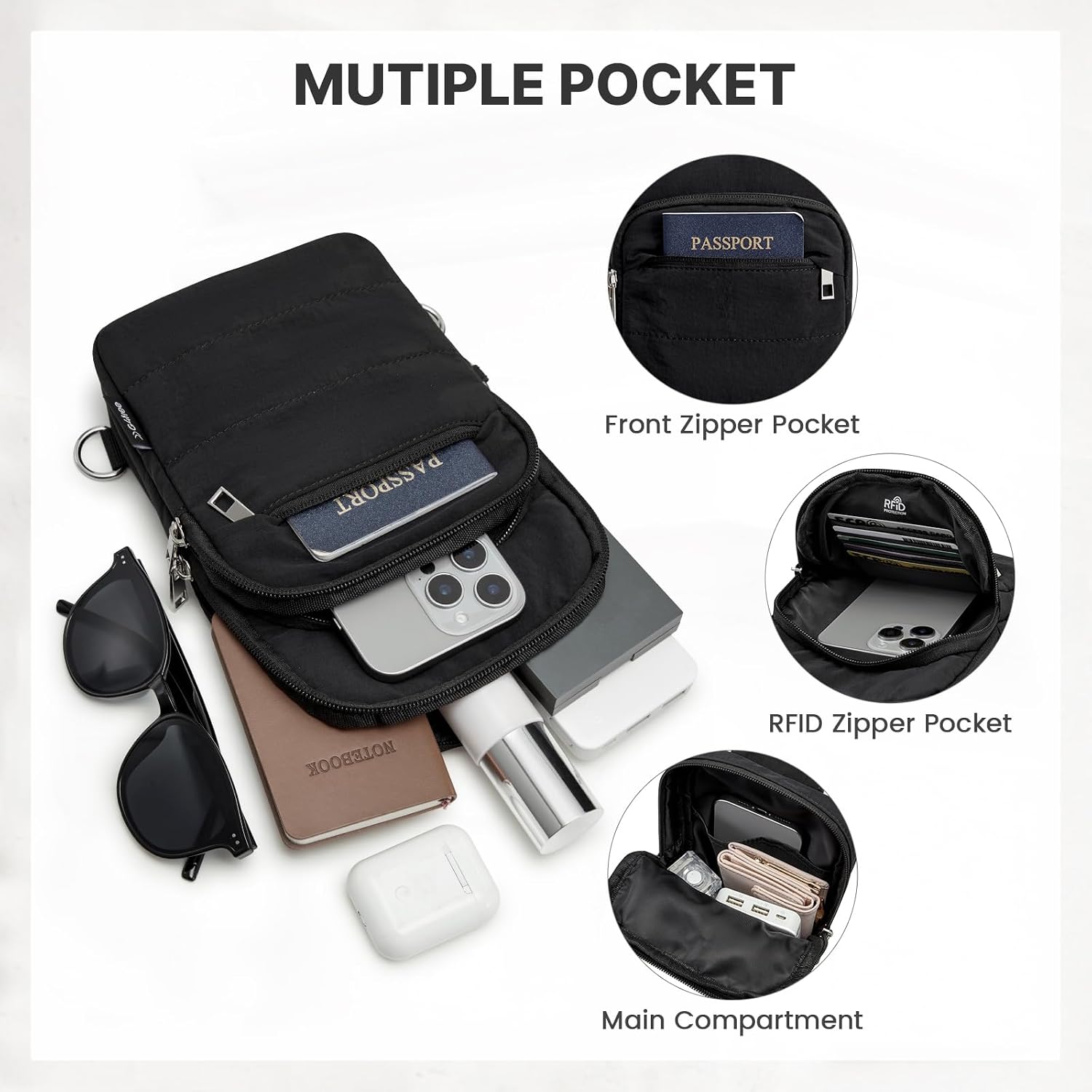 G4Free Small Sling Bag For Women, Anti Theft Rfid Blocking Mini Crossbody Purse For Travel, Black