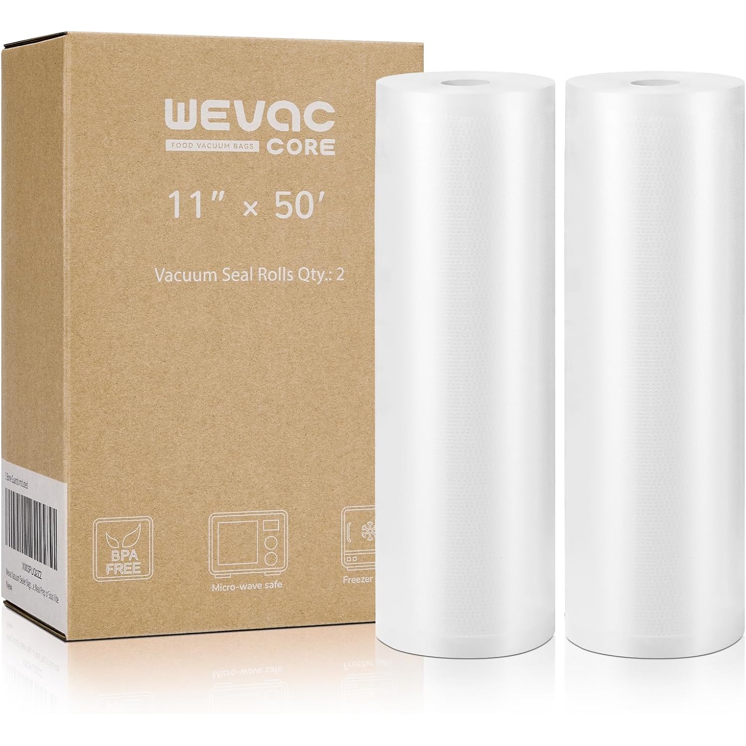 Wevac Vacuum Sealer Bags 11X50 Rolls 2 Pack For Food Saver, Seal A Meal, Weston. Commercial Grade, Bpa Free, Heavy Duty, Great For Vac Storage, Meal Prep Or Sous Vide