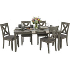Signature Design By Ashley Caitbrook Rustic 7-Piece Dining Set – Rectangular Table With 6 X-Back Upholstered Chairs, Gray
