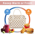 Lunch Bag Women Lunch Box For Women Adult Cute Insulated Lunch Bag Lager Cooler Lunch Tote Bags For Work Picnic (Beige-Brown Plaid)