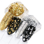Nail Foil Holographic Glitter Nail Powder Kit Nail Art Gold Silver Glitter Aluminum Flakes Magic Mirror Effect Powders Sequins Nail Gel Polish Chrome Pigment Decorations 4 Box/Set