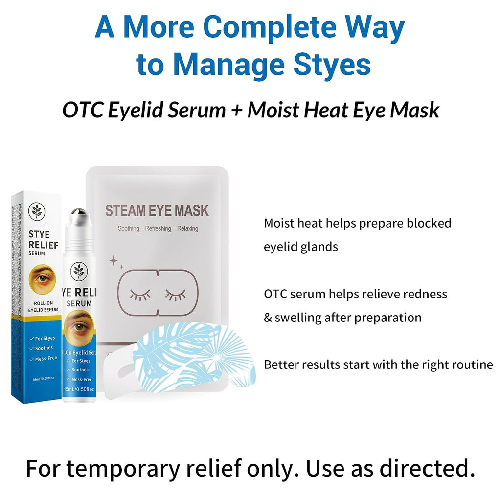 Stye Eye Treatment 2 Kits-Stye Relief Rollerball Serum & 10 Pcs Eye Patches | For Styes, Chalazions And Blepharitis Treatment For Eyelids, Stye Eye Compress, Clear Eyes Redness Relief, Sleep Eye Mask