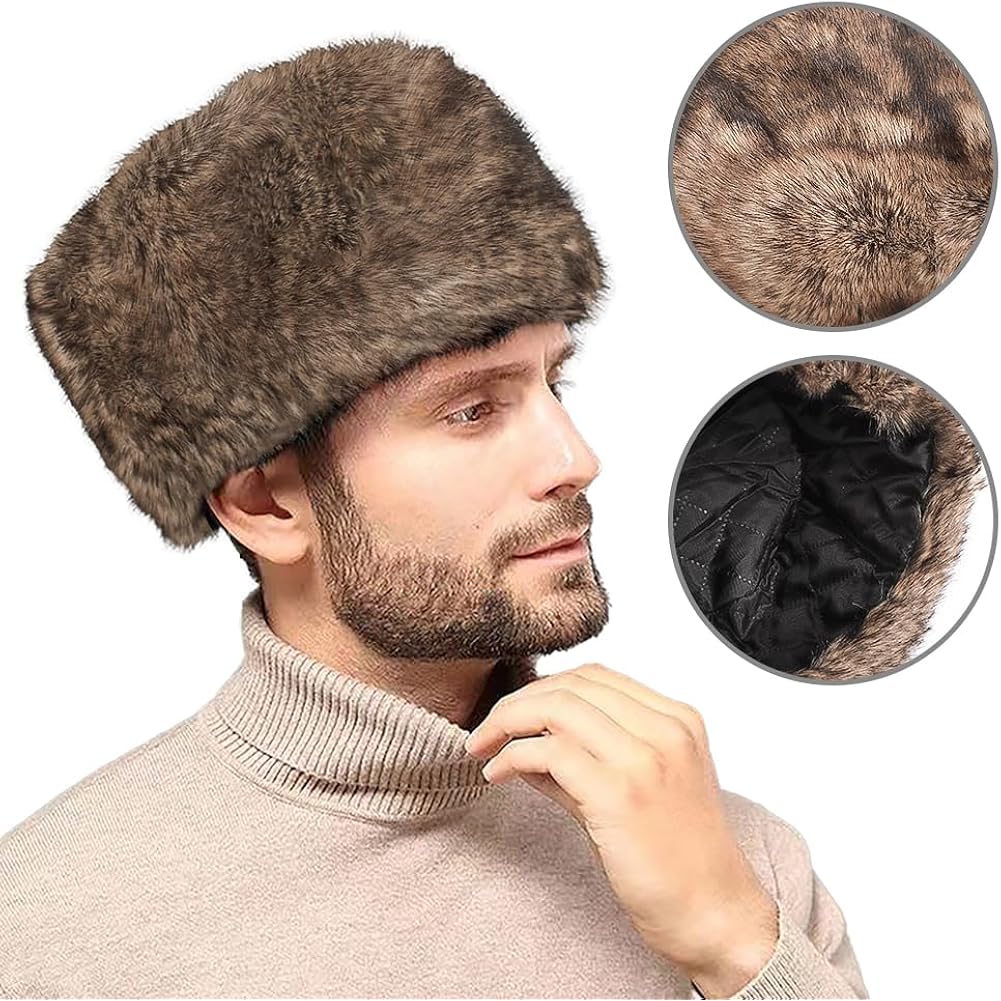 Faux Fur Cossack Hat Fuzzy Trapper Trooper Hat Windproof Warm Russian Ushanka Winter Ski Hunting Cap Unisex