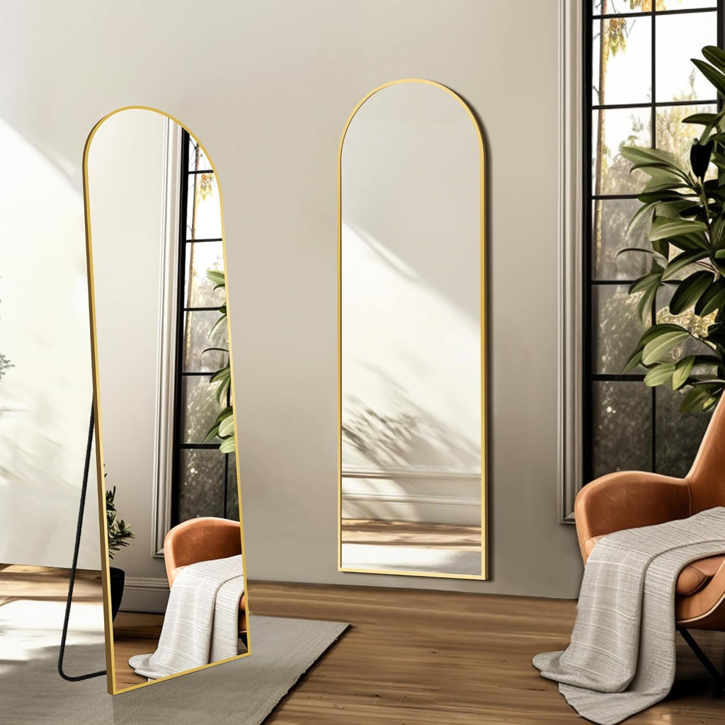 TRAHOME Arched Full Length Mirror, 56"x15" Standing Body Mirror for Wall, with Aluminum Alloy Frame for Bedroom, Living Room, Dressing Room(Gold)