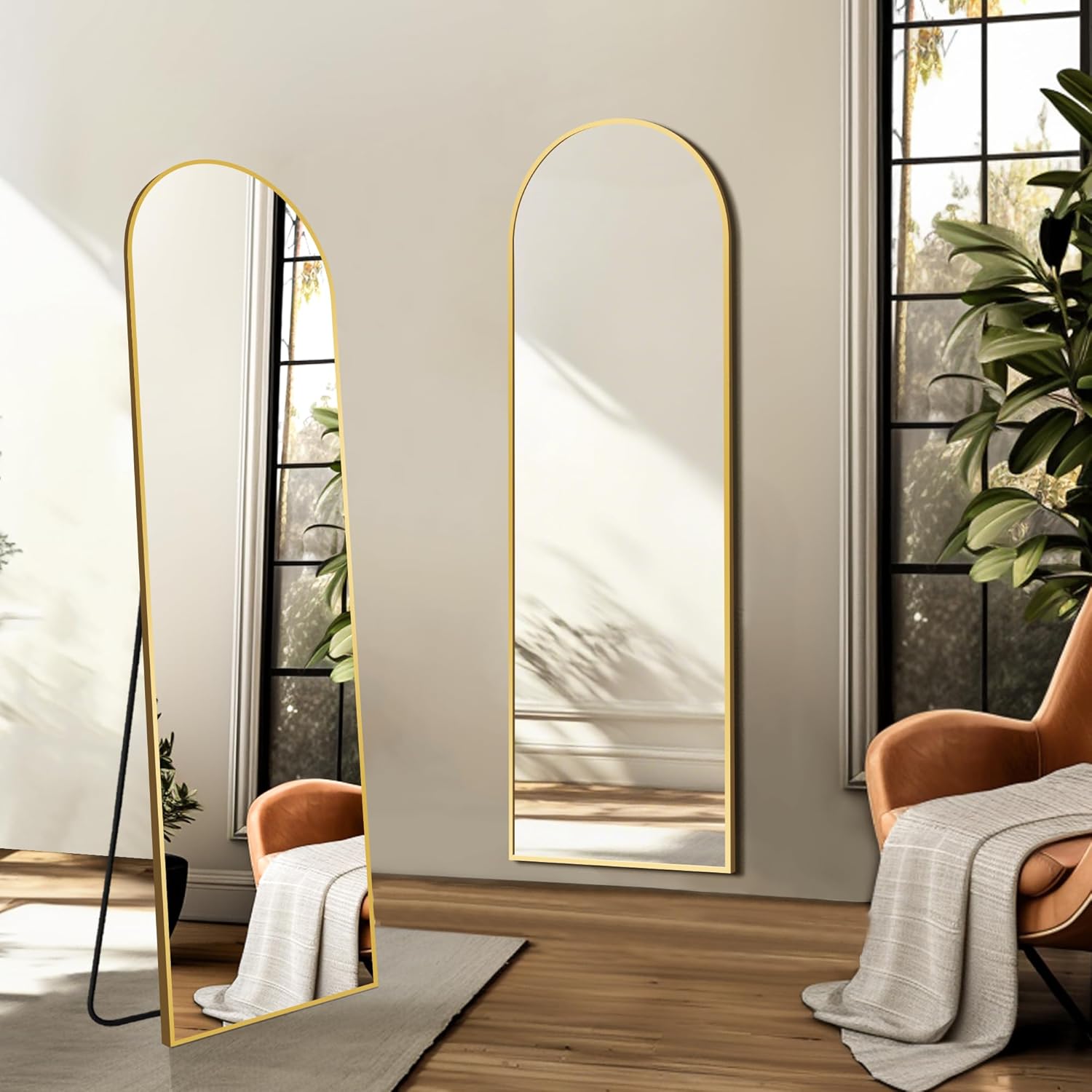TRAHOME Arched Full Length Mirror, 56"x15" Standing Body Mirror for Wall, with Aluminum Alloy Frame for Bedroom, Living Room, Dressing Room(Gold)