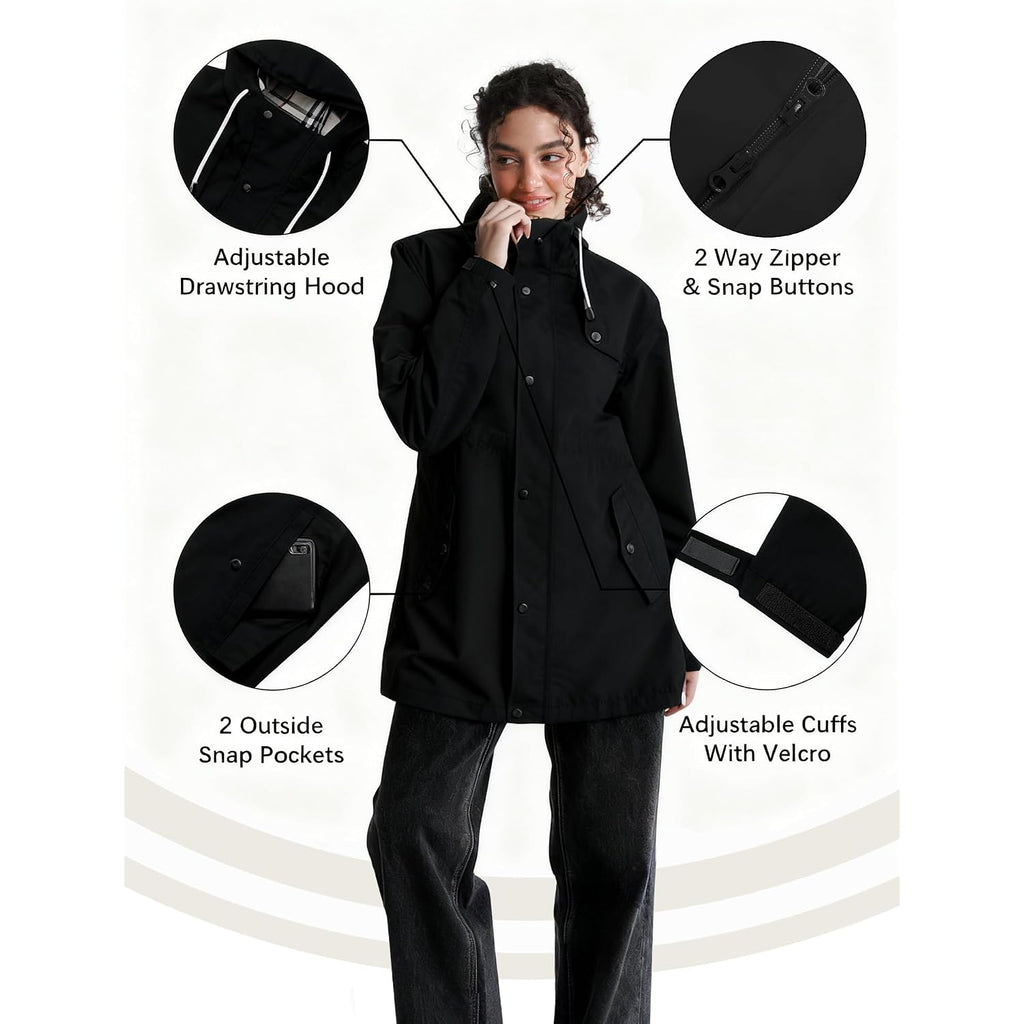 Womens Rain Jacket For Heavy Rain Waterproof Long Hooded Raincoats Outdoor Lined Raincoat S-Xxl