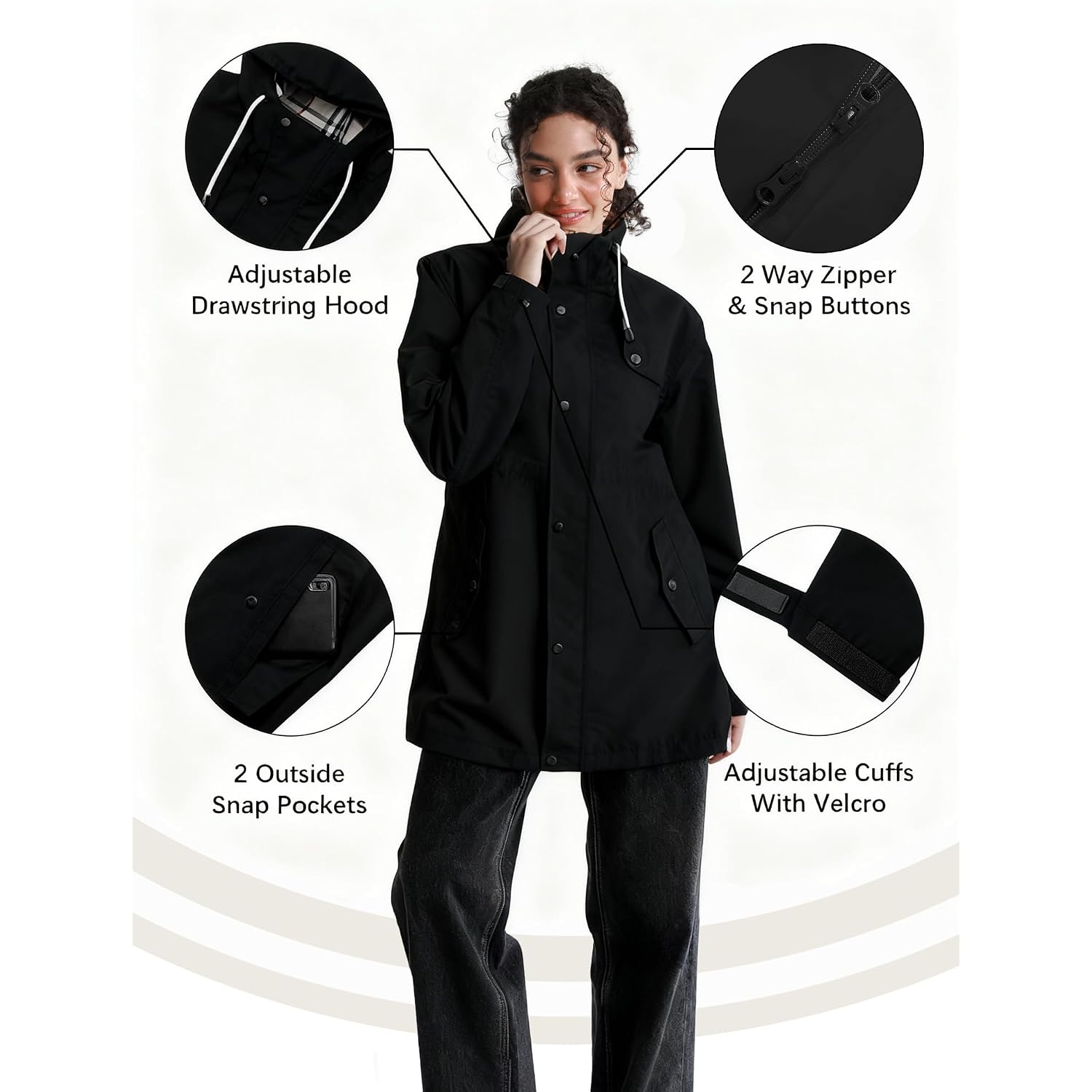 Womens Rain Jacket For Heavy Rain Waterproof Long Hooded Raincoats Outdoor Lined Raincoat S-Xxl