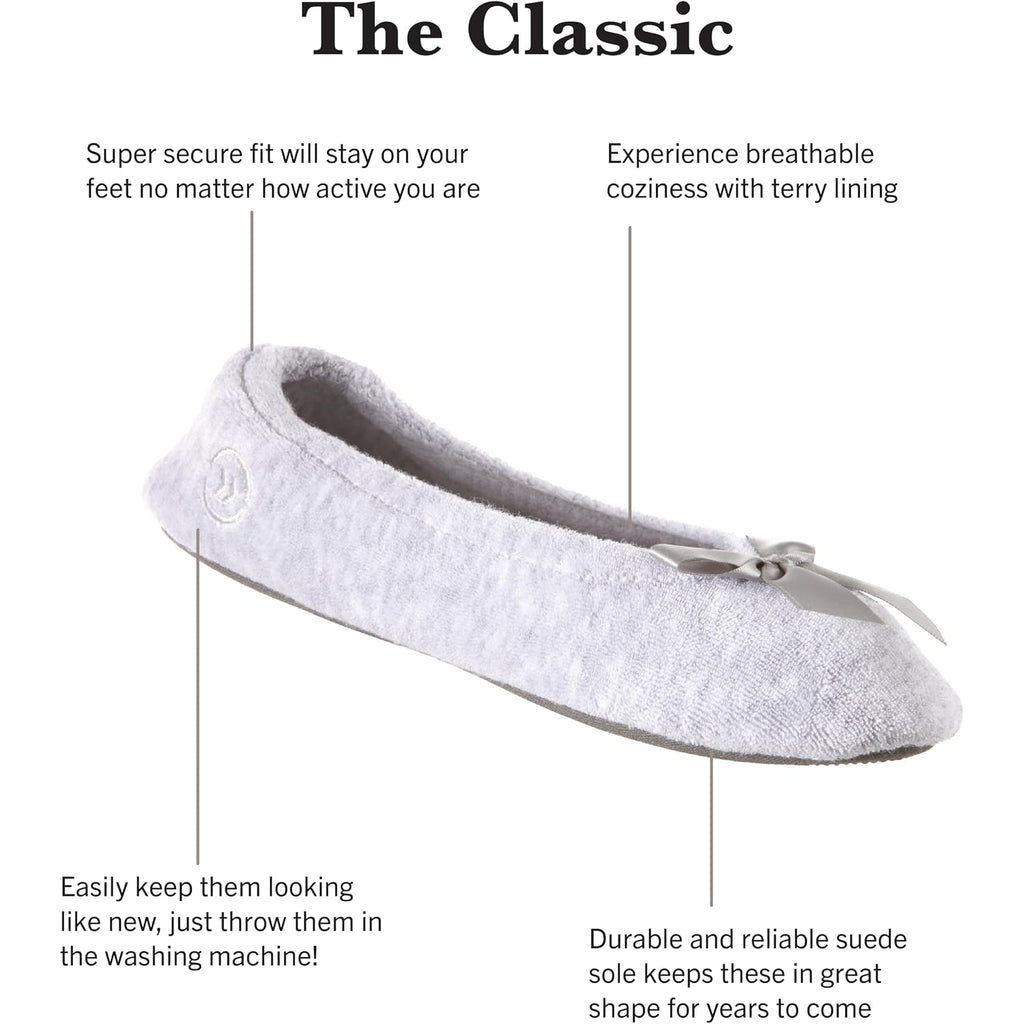 Isotoner Women'S 2 Pack Mictroterry Ballerina Slipper With A Satin Bow