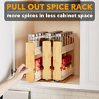 Spaceaid Bamboo Pull Out Spice Rack Organizer For Cabinet, Heavy Duty Slide Out Seasoning Kitchen Pantry Sliding Vertical Organization, 7.6" Wide, 3 Drawers(2" Wide), 2-Tier, Natural