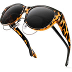Sunglasses Over Glasses Women, Polarized UV400 Protection Fit Over Glasses Sunglasses for Women Round Cat Eye A01 Glossy Tortoise Frame/Grey Lens