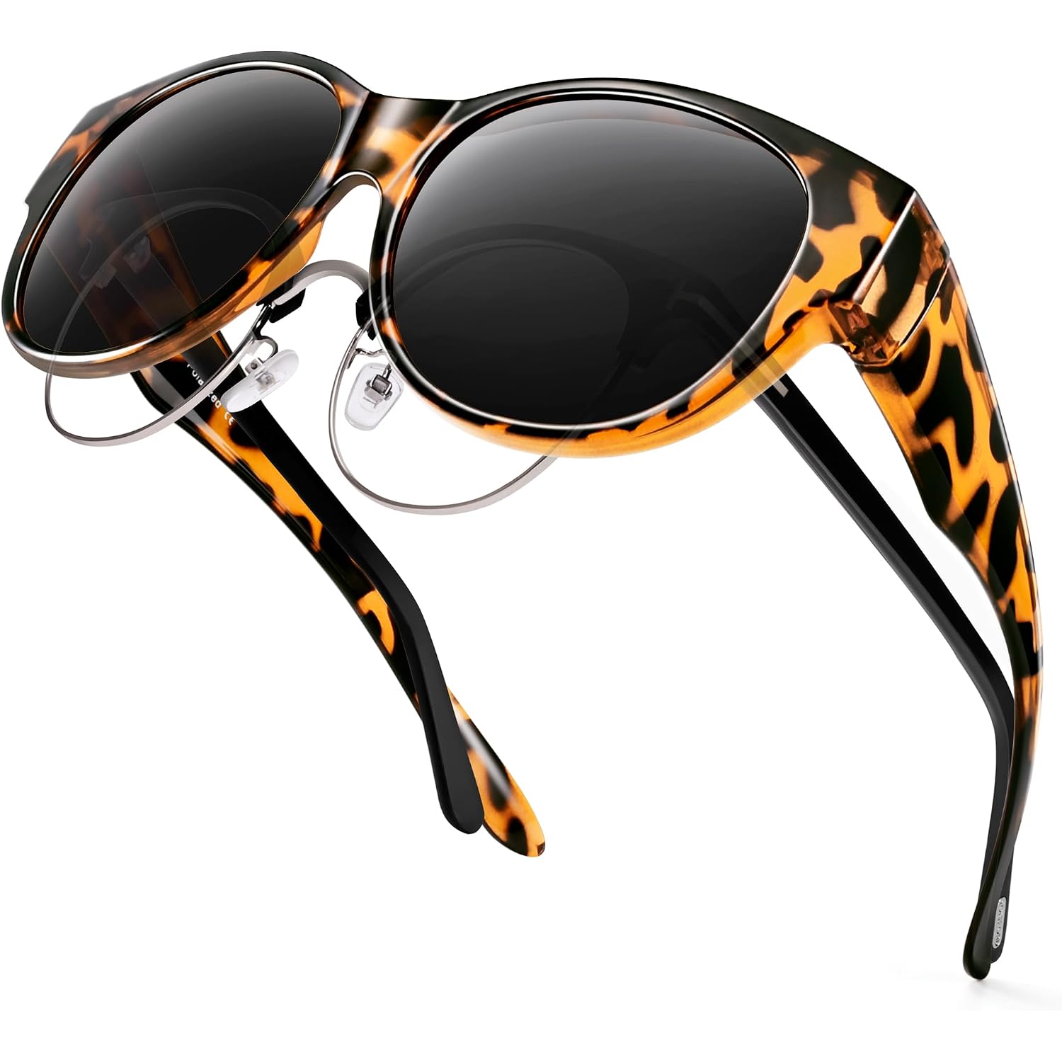 Sunglasses Over Glasses Women, Polarized UV400 Protection Fit Over Glasses Sunglasses for Women Round Cat Eye A01 Glossy Tortoise Frame/Grey Lens