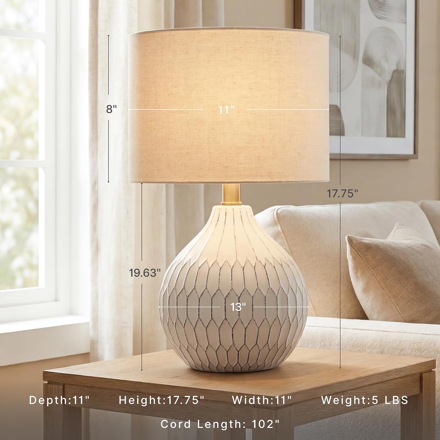 Signature Design By Ashley Wardmont Table Lamp, Compact Bedside Lamp For Nightstand, Retro Dimensional Base With Drum Shade, Antique White Ceramic, 18" H