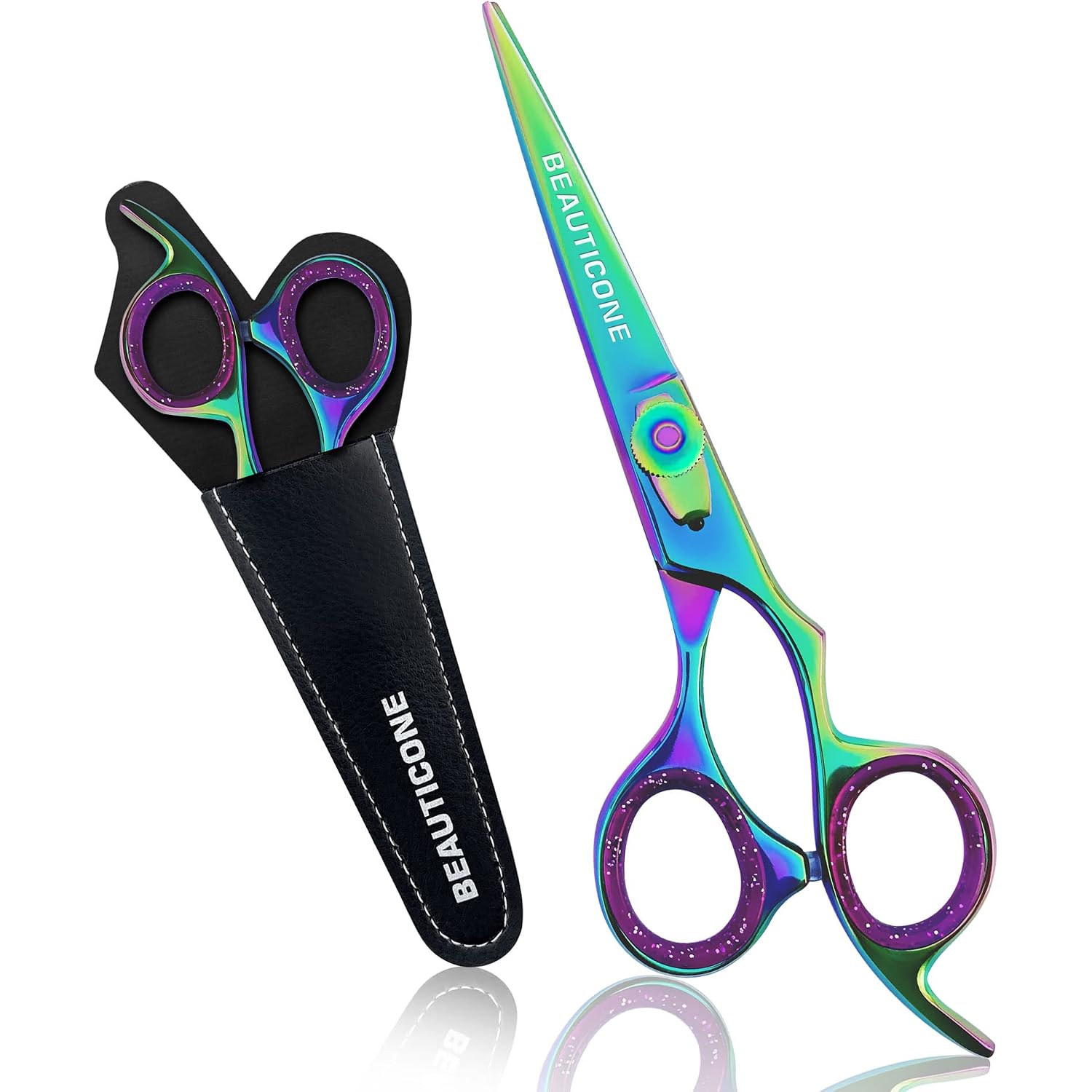 Professional Hair Cutting Scissors – Barber Shears With Razor Sharp Stainless Steel Blade, Leather Pouch Included, Salon Hair Scissors For Men & Women, Multi
