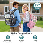 Clear Backpack For School - 17 Inch Heavy Duty Clear Bookbag | 2 Front Pockets, Reinforced 900D Oxford Base, Padded Straps, 0.5Mm Thick Pvc, Fit 16"Laptop, Load 22 Lbs. Age 12+ Students