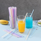[100 Pcs] Colorful Disposable Plastic Drinking Straws - 8.26" Long & 0.24" Diameter Cute Straws For Juice,Coffee,Milk,Cocktail, Ideal For Bachelorette Party, Birthday Party, Bridal Shower, Baby Shower