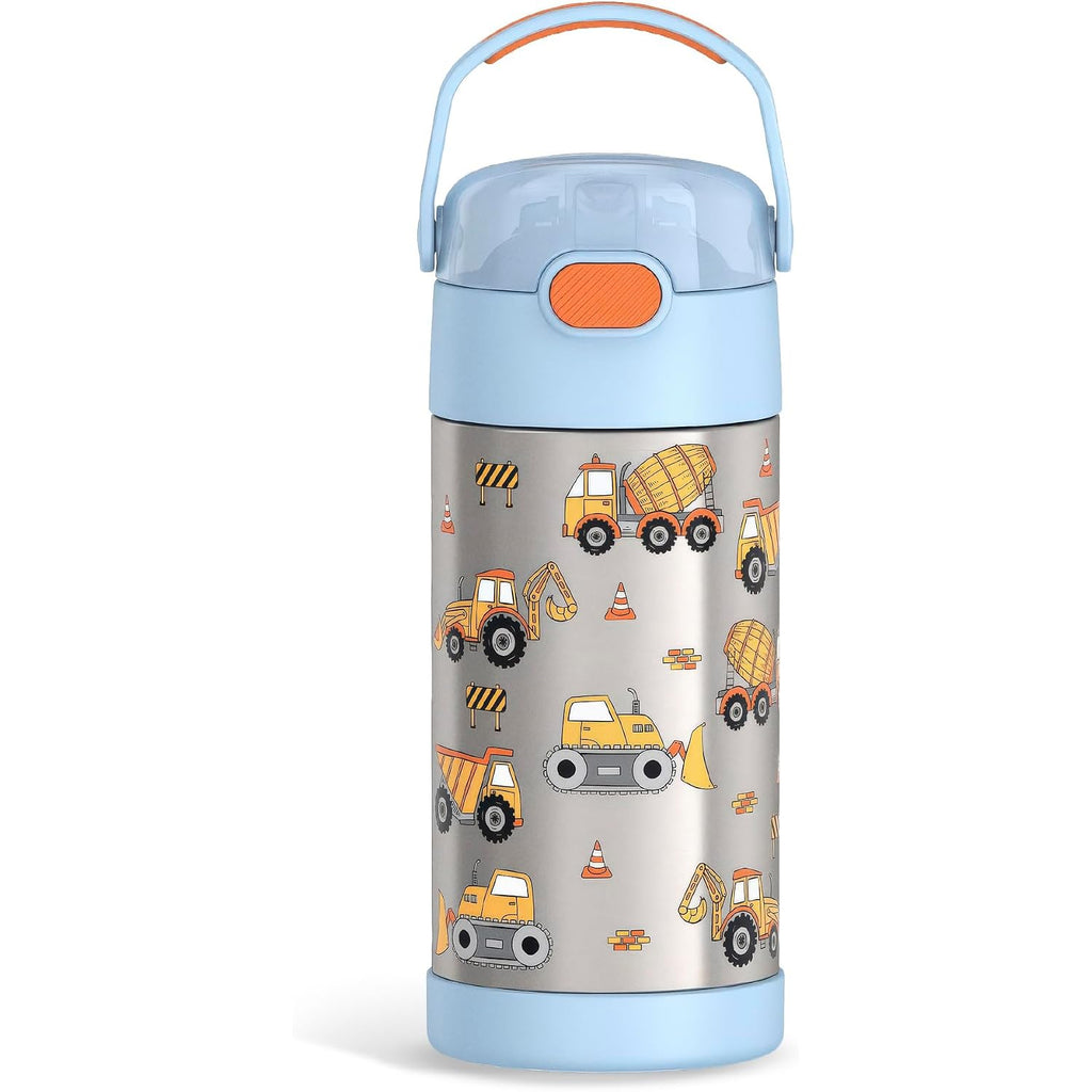 Thermos Funtainer Water Bottle With Straw - 12 Ounce - Kids Stainless Steel Vacuum Insulated Water Bottle With Lid, Construction