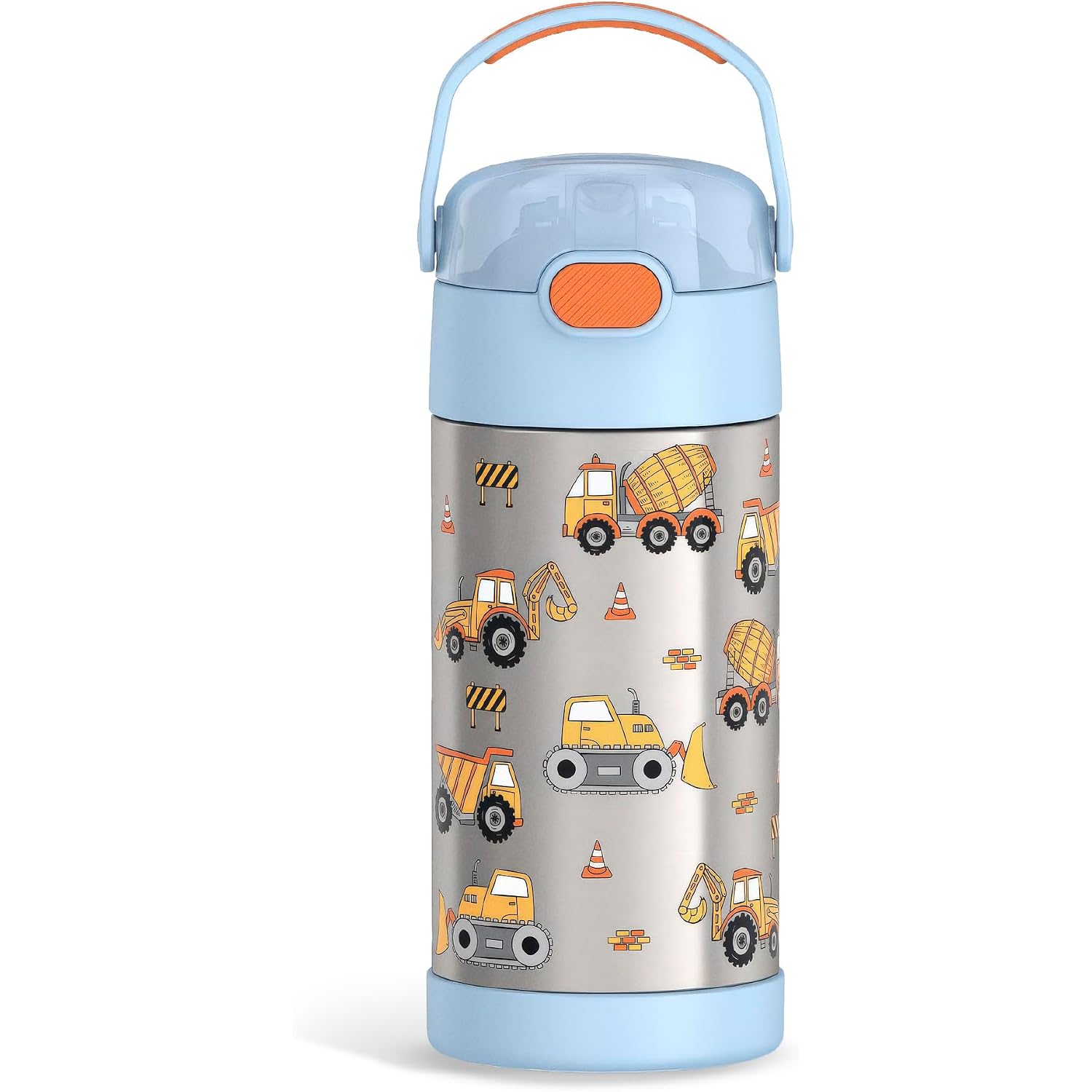 Thermos Funtainer Water Bottle With Straw - 12 Ounce - Kids Stainless Steel Vacuum Insulated Water Bottle With Lid, Construction