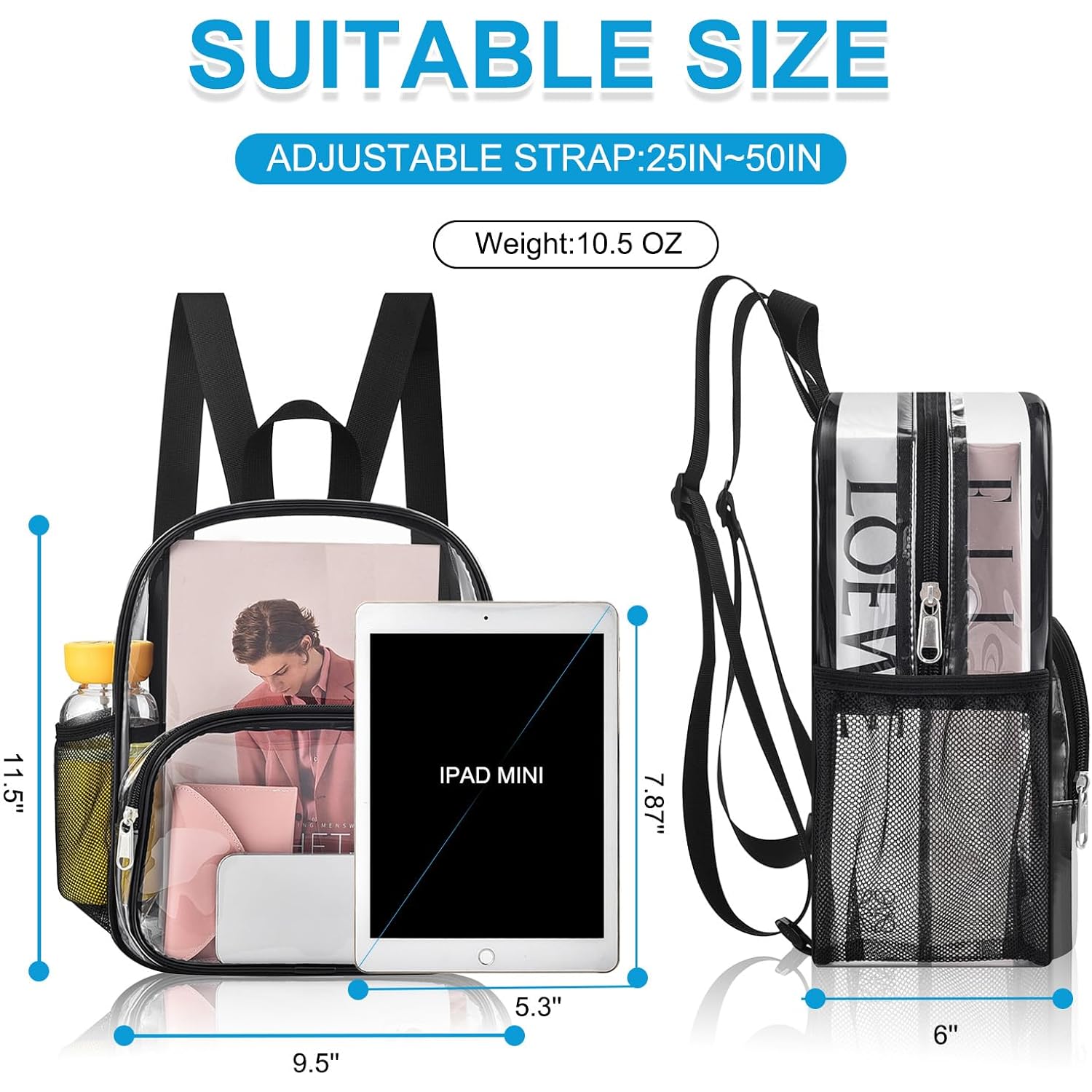 Busiuw Clear Backpack for Stadium Events Clear Backpack 12x12x6 with Front Pocket for Concert Sport Fashion Women Backpack Events Work Travel