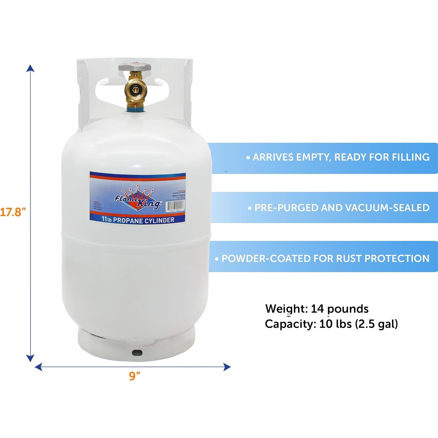 Flame King 10Lb Steel Propane Tank Cylinder With Type 1 Overflow Protection Device Valve, Great For Camping, Fire Pits, Heaters, Grills, Overlanding, White