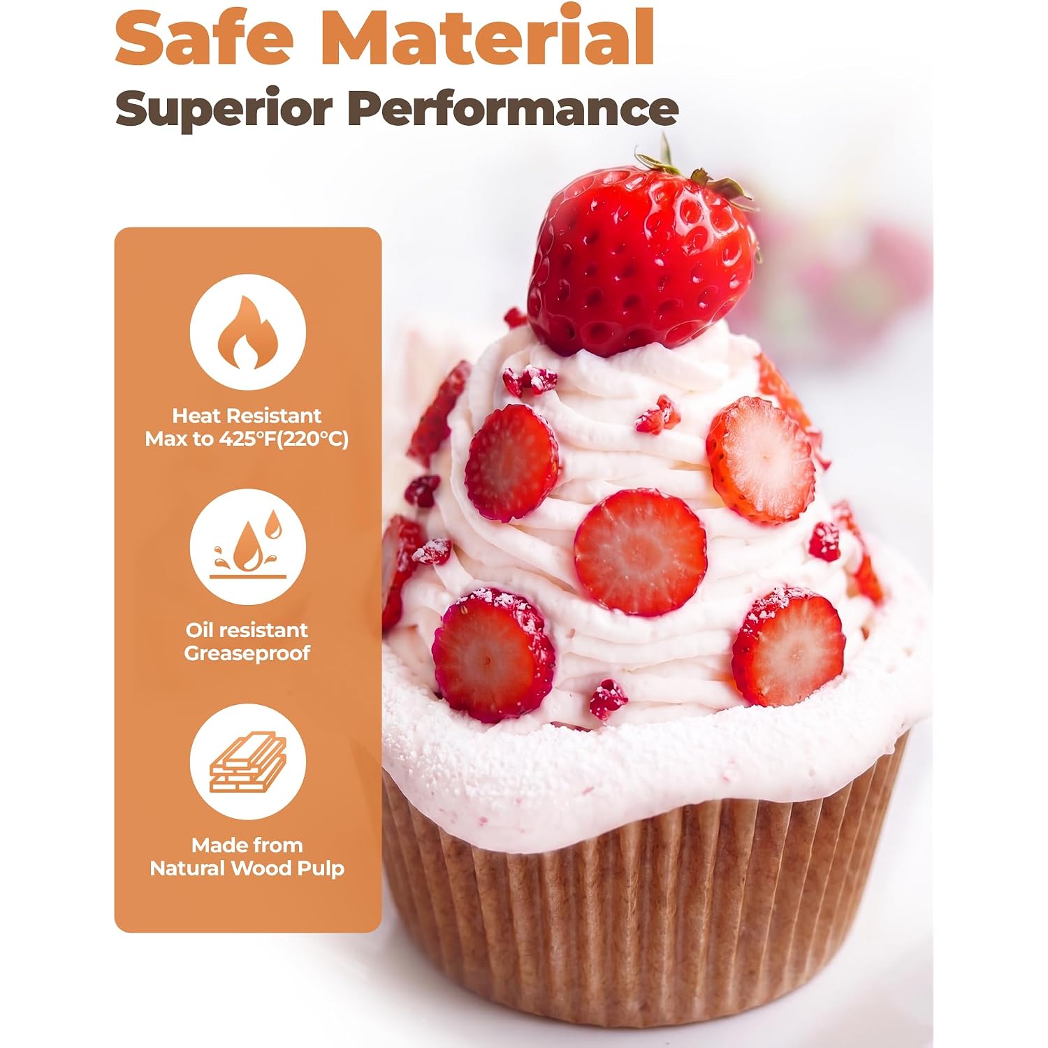 Bake Choice Non-Stick 200Pcs Standard Cupcake Liners For Baking, Natural, Food-Grade Cupcake Wrapper, Greaseproof Parchment Muffin Liners